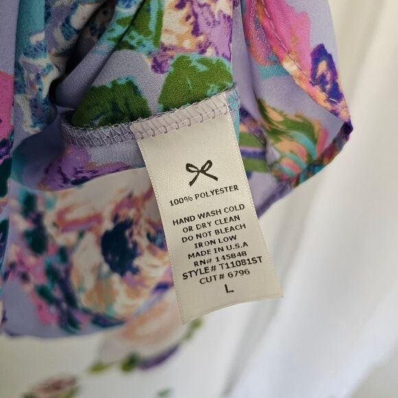 Fairy Feminine Cottage Lilac Floral Sheer Chiffon Tank Lace Back Everly Size L - Picture 5 of 6